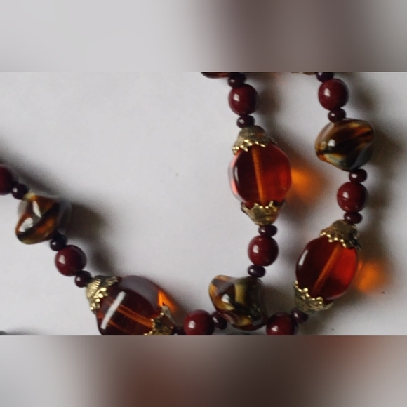 Erwin Pearl Amber /Orange Glass Beaded Rare Vintage Signed Necklace - Picture 7 of 14